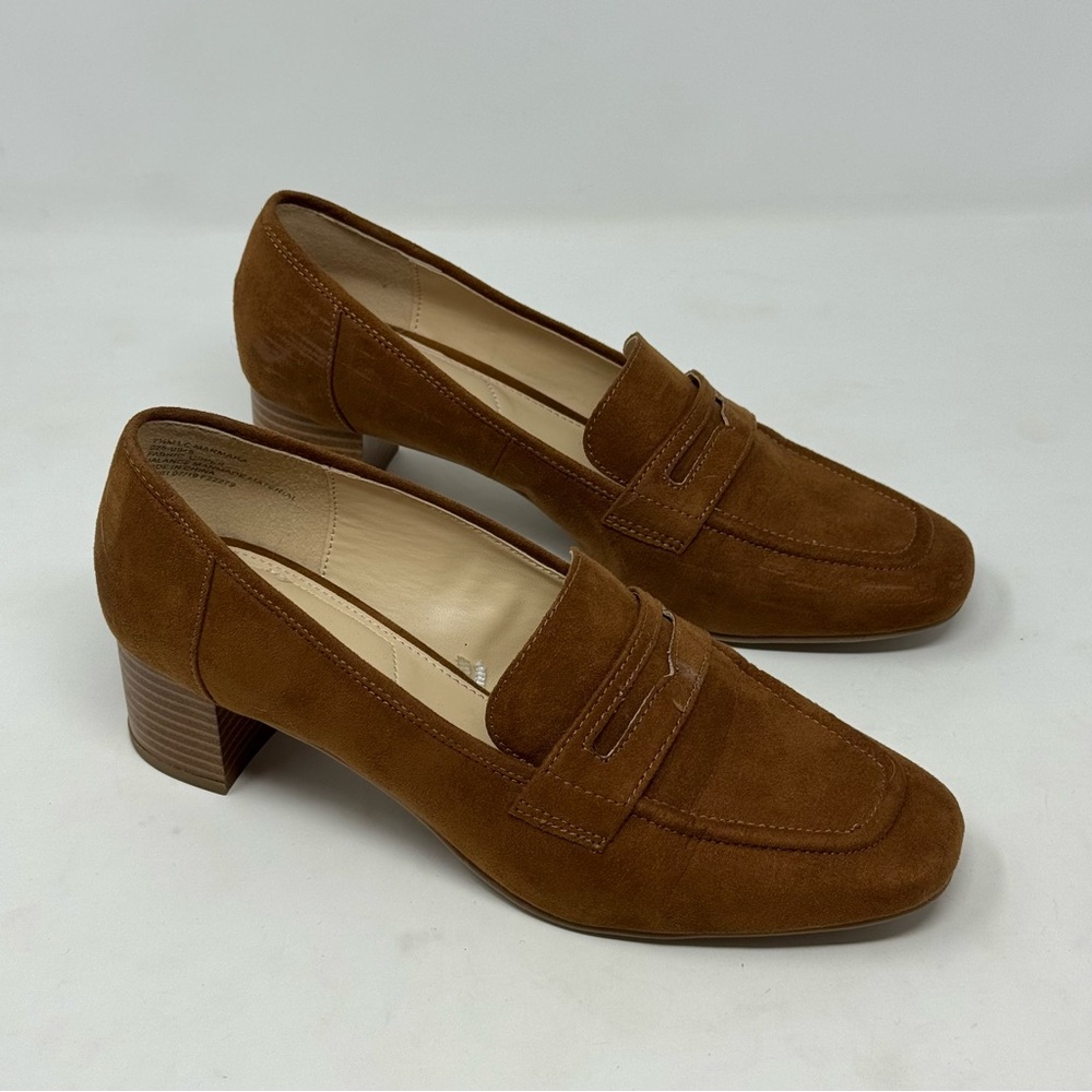 Liz Claiborne Marmara Women’s Block Heel Brown Loafers Faux Suede Size 7.5